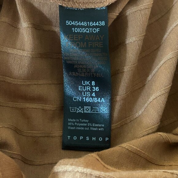 NWT Topshop Rib Knit Tie Waist Fall Brown Bodycon Fitted Dress With Slits - Picture 7 of 8